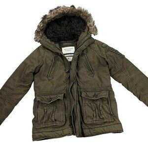 Abercrombie & Fitch Basin Mountain Parka Size M SLIM Hooded Military Olive Green